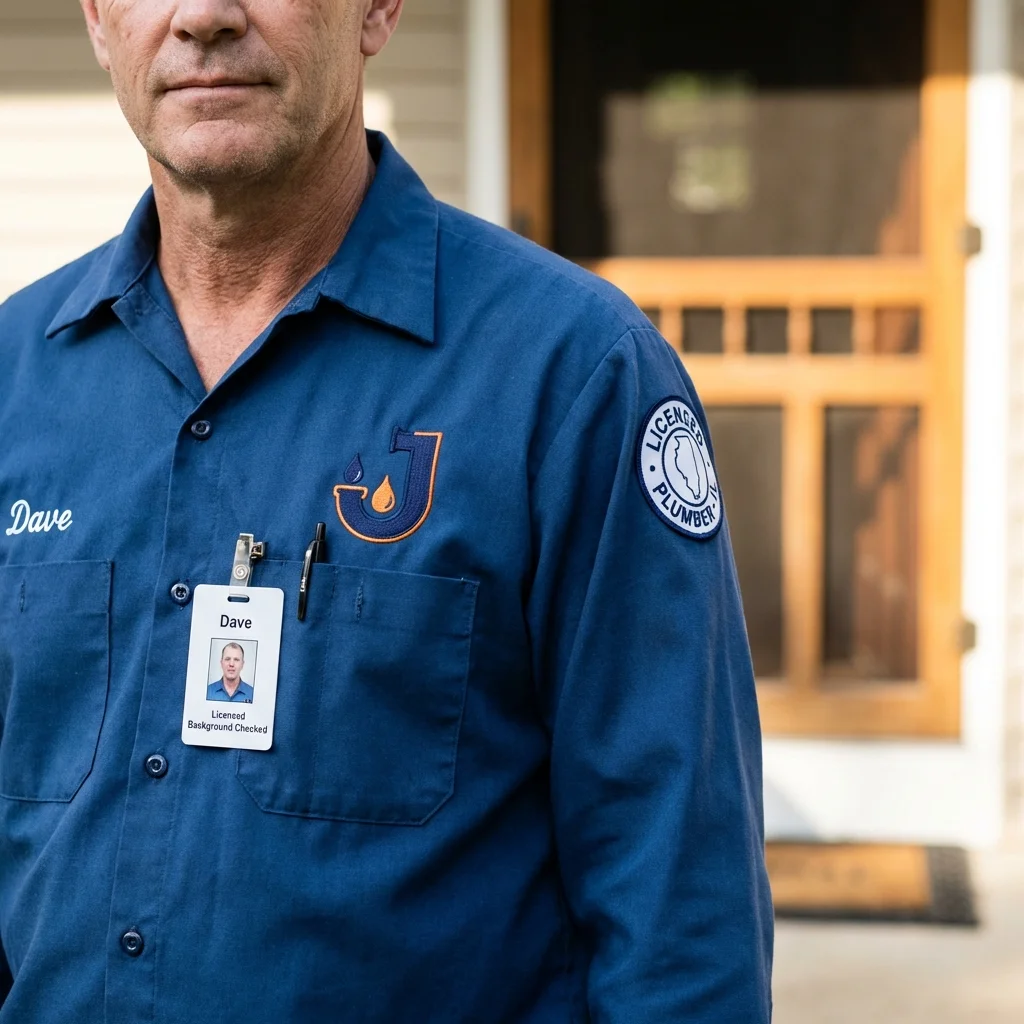 Licensed plumber showing ID badge in Dover, NH
